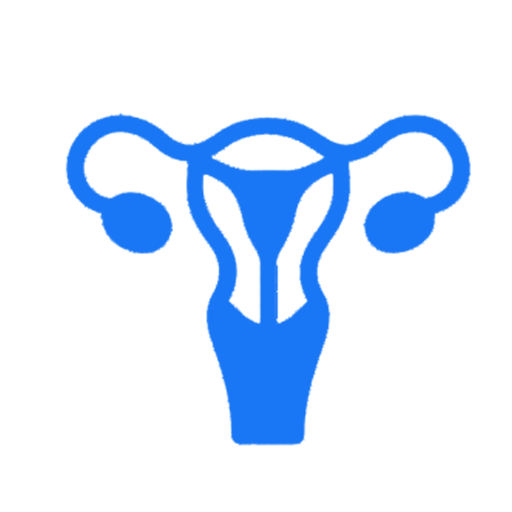 Blue icon of a pregnant person holding their belly with the letter M in the background representing maternity care; the tone is caring and supportive
